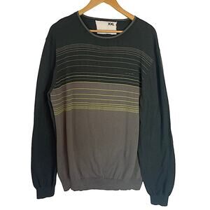 Desigual Designer Men's Striped Pullover Sweater Cotton Wool Green Grey XXL
